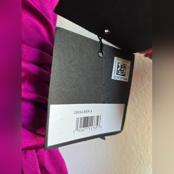 Ieena for Mac Duggal, Gathered One Shoulder Satin Faux Wrap Gown,Berry, 4 -NEW! - Picture 11 of 12